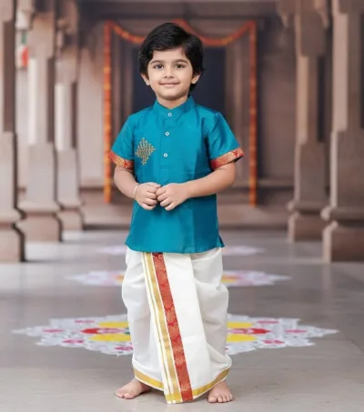 Teal Green Kurta Shirt & Vesti Set
